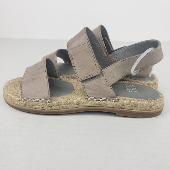 Eileen Fisher Max Womens Leather Ankle Strap Espadrilles Sandals cement grey 6 - Picture 3 of 14